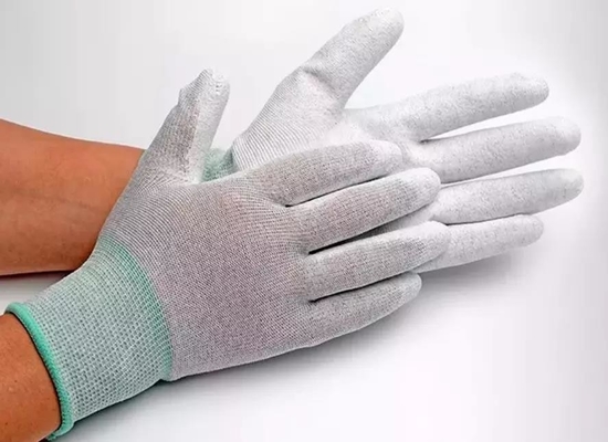 Carbon Fiber PU Coated Finger ESD Anti Static Top Fit Gloves Untuk Bangunan PC