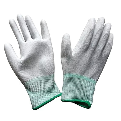 Carbon Fiber PU Coated Finger ESD Anti Static Top Fit Gloves Untuk Bangunan PC