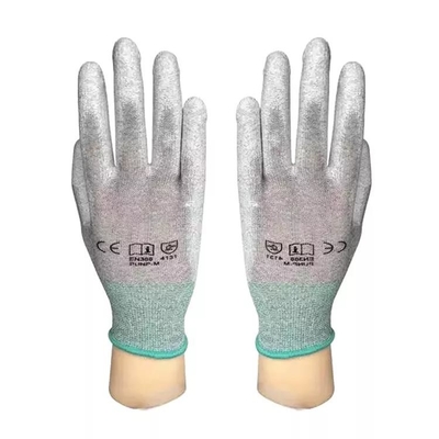 13 Gauge Rajutan Berjajar Sarung Tangan Dilapisi Pu ESD Antistatic Carbon Fiber Finger Pria Sarung Tangan Konstruksi