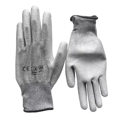 13 Gauge Rajutan Berjajar Sarung Tangan Dilapisi Pu ESD Antistatic Carbon Fiber Finger Pria Sarung Tangan Konstruksi