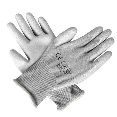 13 Gauge Rajutan Berjajar Sarung Tangan Dilapisi Pu ESD Antistatic Carbon Fiber Finger Pria Sarung Tangan Konstruksi
