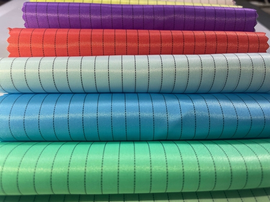 100% Polyester Antistatic Conductive Fabrics Stripe Anti-Static Esd Poly Twill Grid Fabrics Untuk Seragam