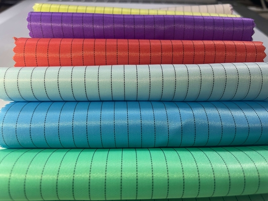 100% Polyester Antistatic Conductive Fabrics Stripe Anti-Static Esd Poly Twill Grid Fabrics Untuk Seragam