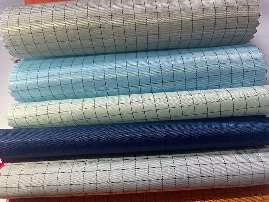 5mm Grid Orange Pink Polyester Anti - Static ESD Woven Fabric Untuk Pakaian Antistatis