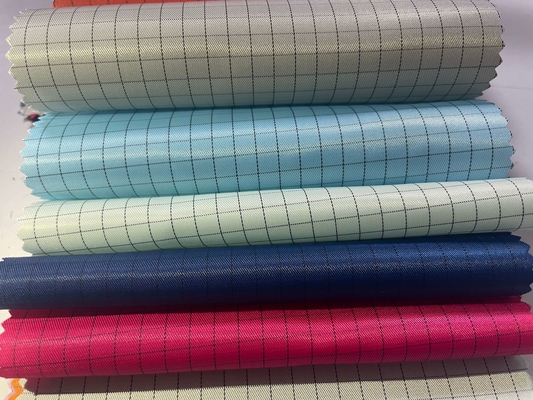 5mm Grid Orange Pink Polyester Anti - Static ESD Woven Fabric Untuk Pakaian Antistatis