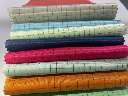5mm Grid Orange Pink Polyester Anti - Static ESD Woven Fabric Untuk Pakaian Antistatis