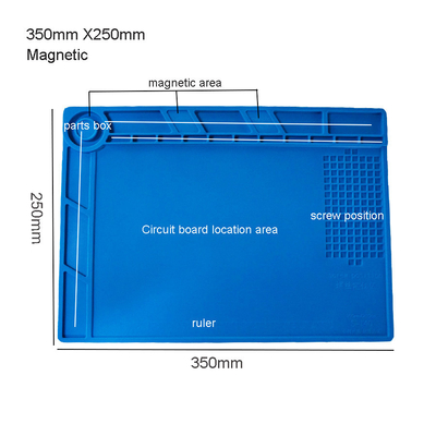 Non Toxic Blue ESD Rubber Mat Silicone Rubber Phone Mat dengan bagian magnet