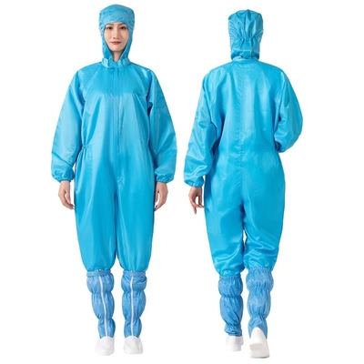 Serat Konduktif Anti Statis Keseluruhan ESD Unisex Mantel Cleanroom Suit