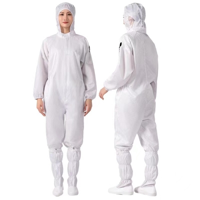 Serat Konduktif Anti Statis Keseluruhan ESD Unisex Mantel Cleanroom Suit