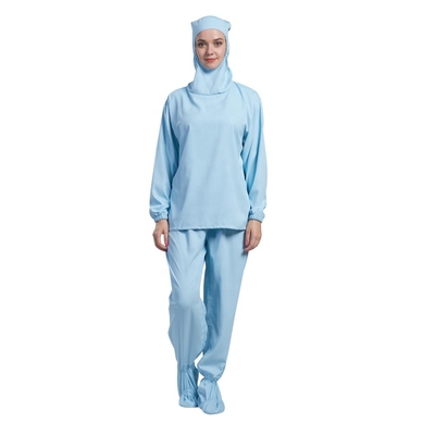 Cleanroom Hooded Anti Static Workwear Celana Kemeja Lengan Panjang