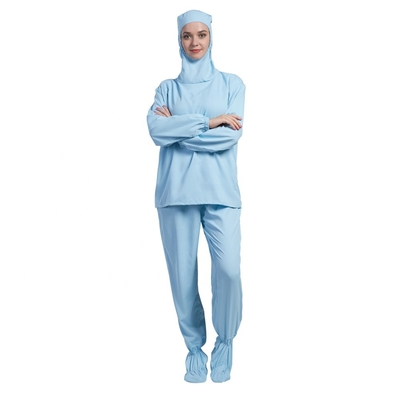 Cleanroom Hooded Anti Static Workwear Celana Kemeja Lengan Panjang