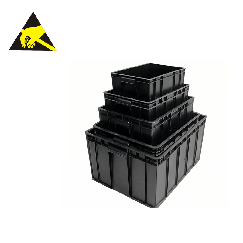 Baki Tempat Sampah ESD Ruang Bersih Konduktif Anti-Statis Dengan Pembagi Wadah Antistatis Hitam Kotak Plastik ESD Dengan Penutup