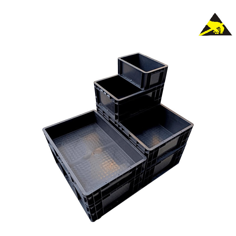 Tempat Sampah Aman Esd Hitam Kecil Baki Bagian Ic Konduktif Kotak Alat Memori Anti Statis Kontainer Kotak Esd Eurostat Dengan Penutup
