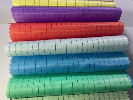 100% Polyester Antistatic Conductive Fabrics Stripe Anti-Static Esd Poly Twill Grid Fabrics Untuk Seragam